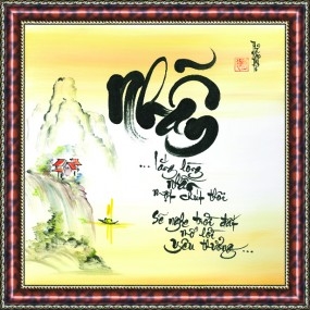Tranh thư pháp vẽ tay chữ -NHẪN-